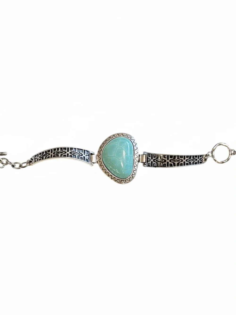 Womens Stainless Steel Silver Bracelet with Turquoise Stone Design
